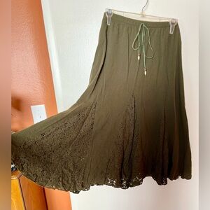 Gypsy Forest Green Hippy Bohemian Midi Skirt, Size Medium
